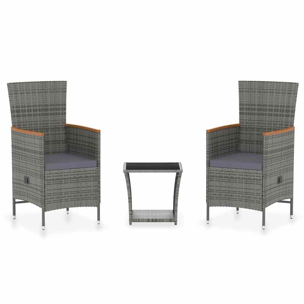 Vidaxl 3-delige loungeset met kussens poly rattan grijs