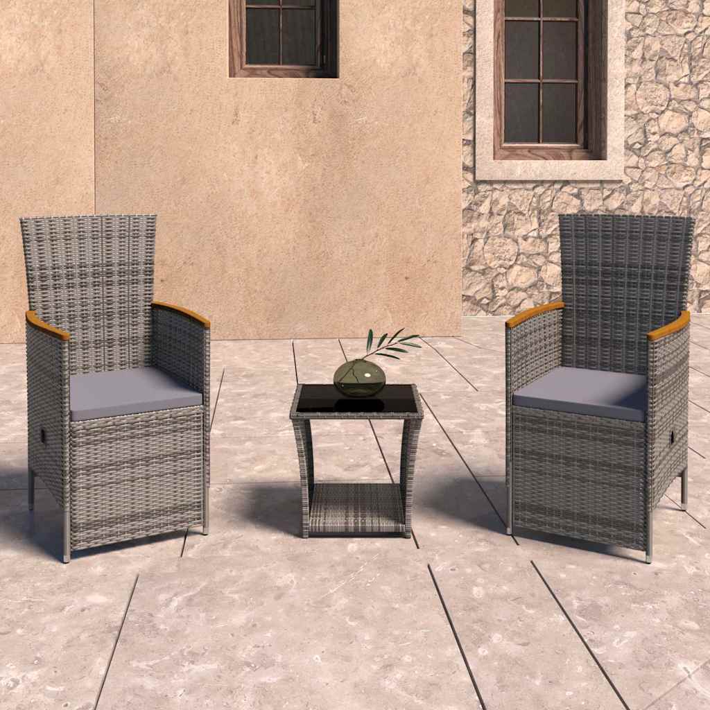 Vidaxl 3-delige loungeset met kussens poly rattan grijs