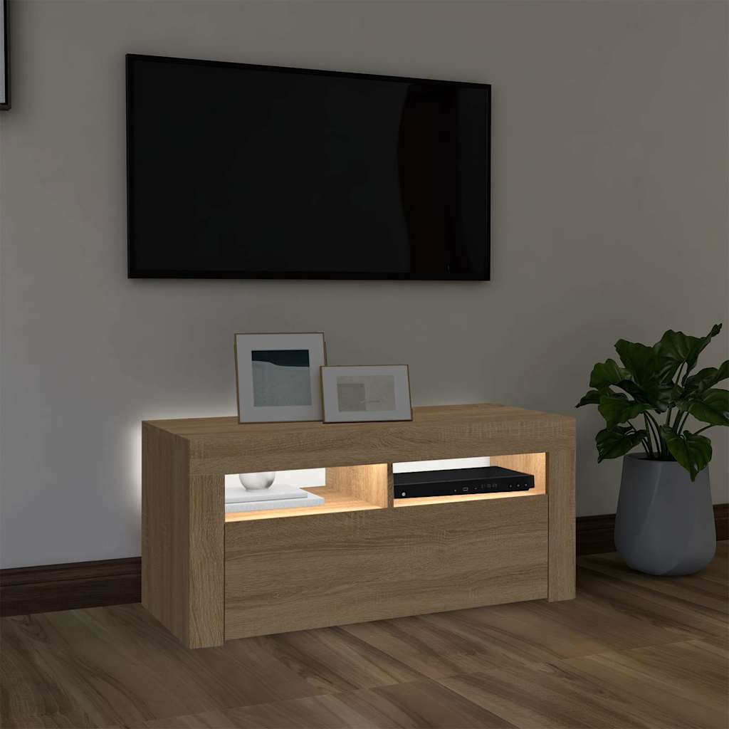 Vidaxl tv-meubel met led-verlichting 90x35x40 cm sonoma eikenkleurig