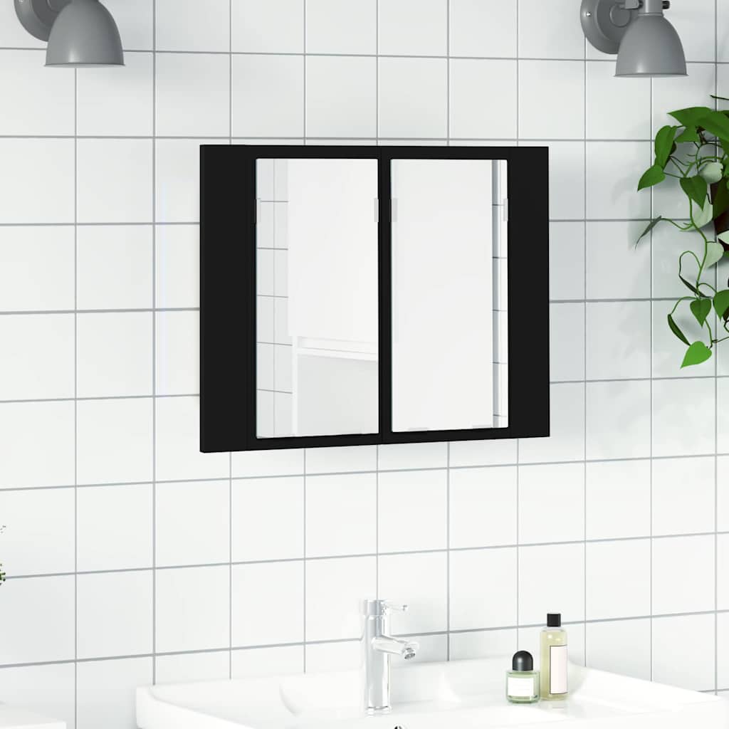 Vidaxl badkamerkast met spiegel en led 60x12x45 cm acryl zwart