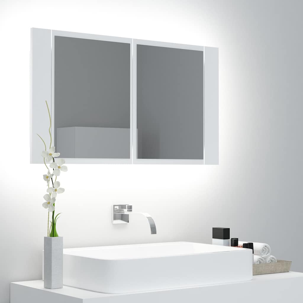 Vidaxl badkamerkast met spiegel en led 80x12x45 cm acryl wit
