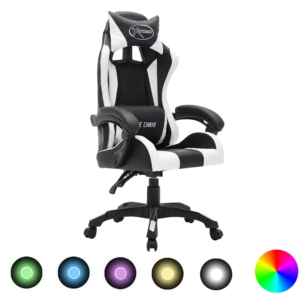 Vidaxl racestoel met rgb led-verlichting kunstleer wit en zwart