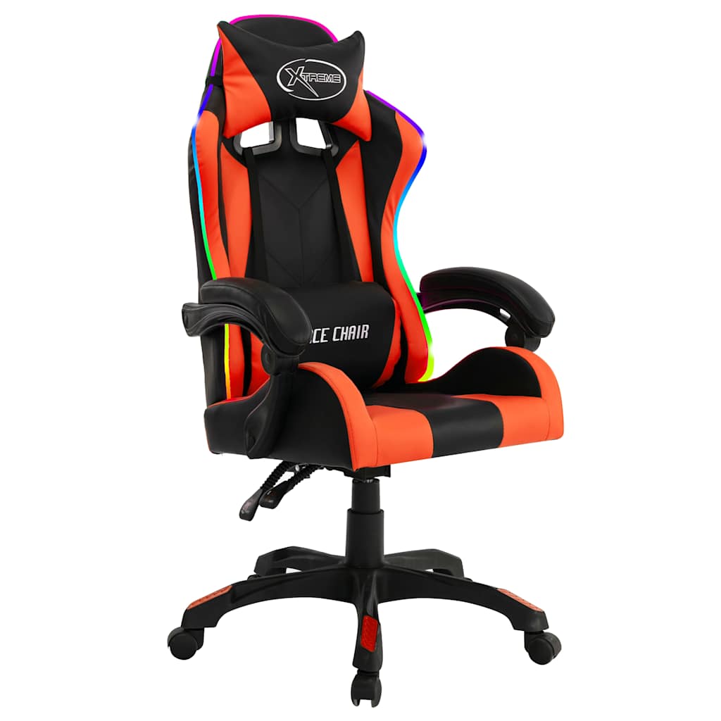 Vidaxl racestoel met rgb led-verlichting kunstleer oranje en zwart