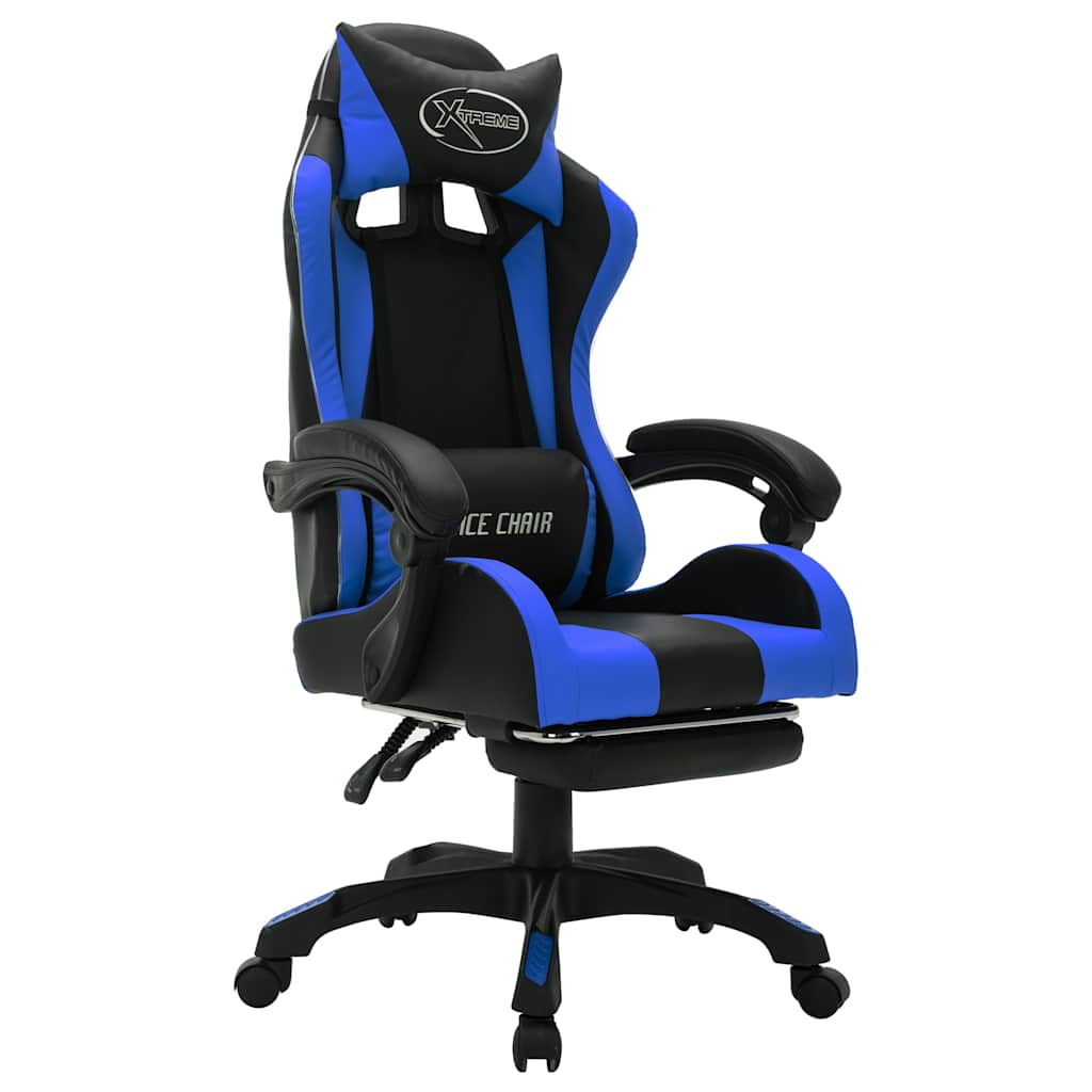 Vidaxl racestoel met rgb led-verlichting kunstleer blauw en zwart