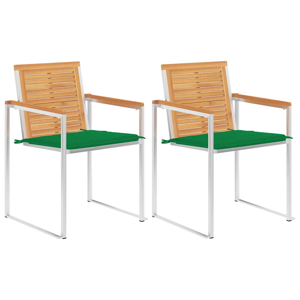 Vidaxl tuinstoelen 2 st met kussens massief teakhout en staal