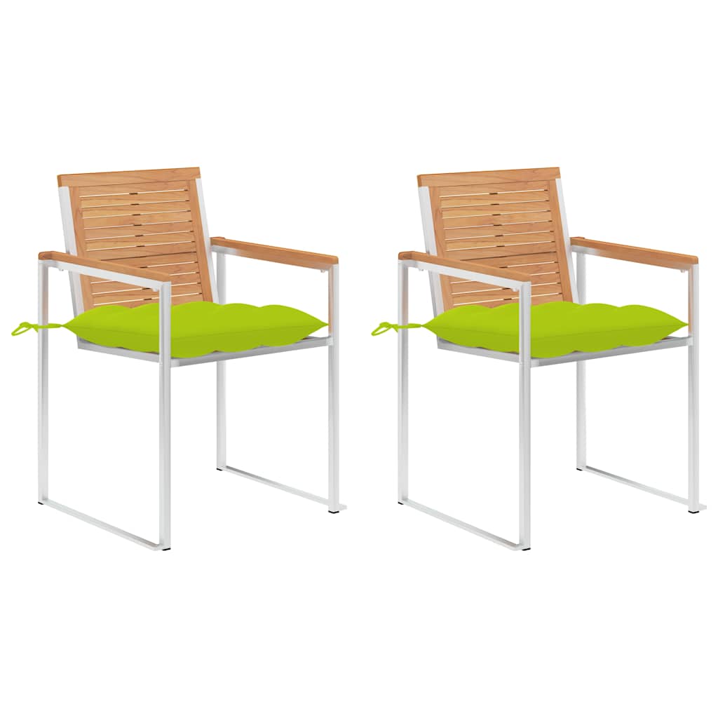 Vidaxl tuinstoelen 2 st met kussens massief teakhout en staal