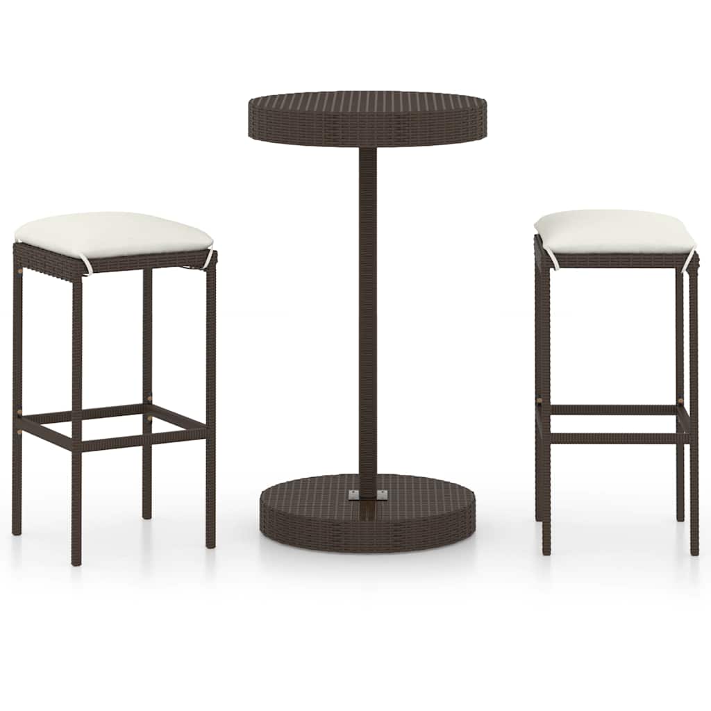 Vidaxl 3-delige tuinbarset met kussens poly rattan bruin