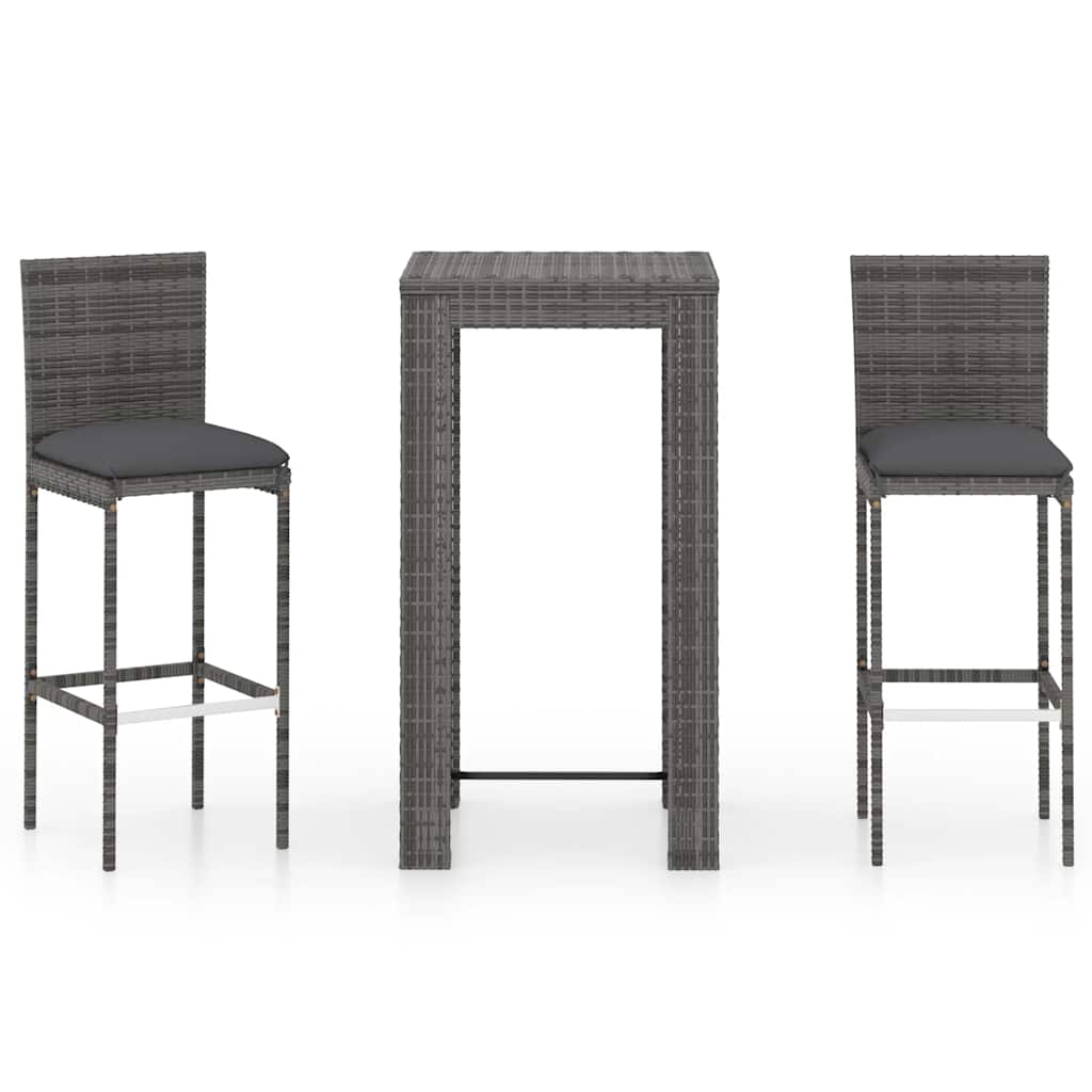 Vidaxl 3-delige tuinbarset met kussens poly rattan grijs