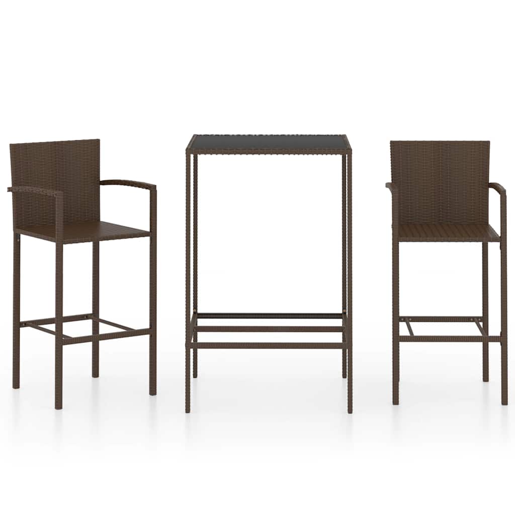 Vidaxl 3-delige tuinbarset poly rattan bruin