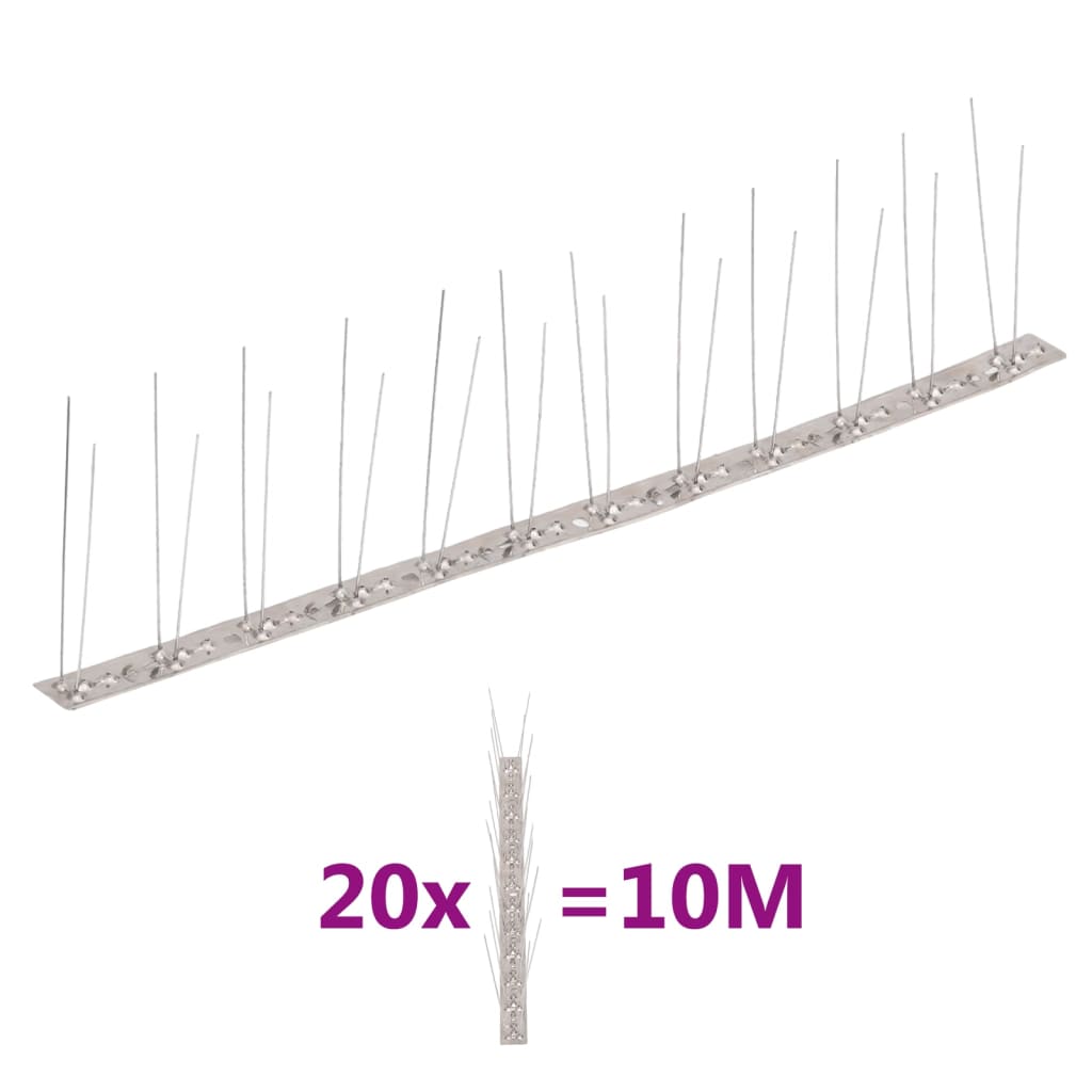 Vidaxl -Vogel- und Taubenstifte mit 2 Reihen von 20 Stcs 10 m Edelstahl