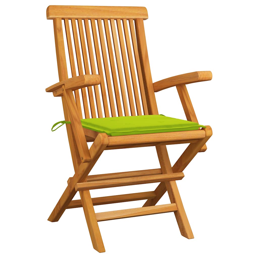 Vidaxl tuinstoelen 3 st met heldergroene kussens massief teakhout