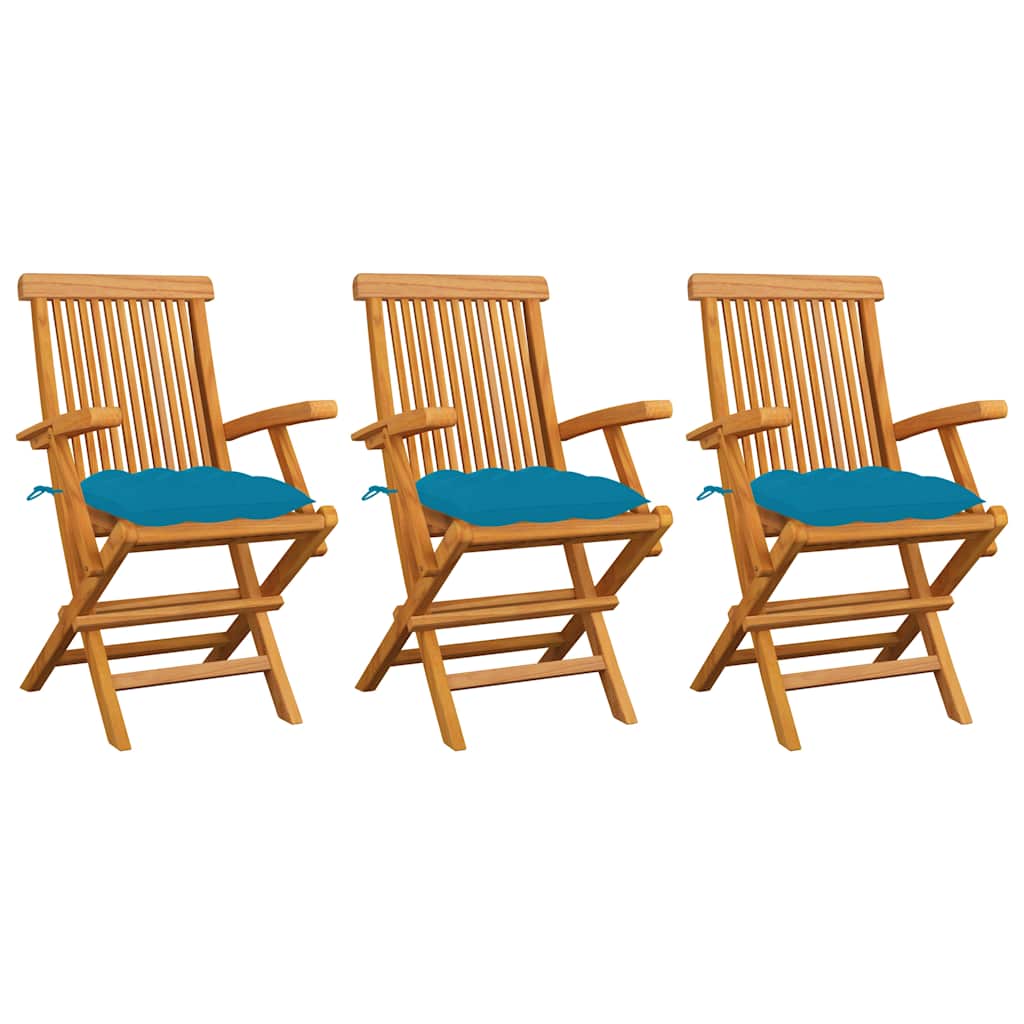 Vidaxl tuinstoelen 3 st met lichtblauwe kussens massief teakhout