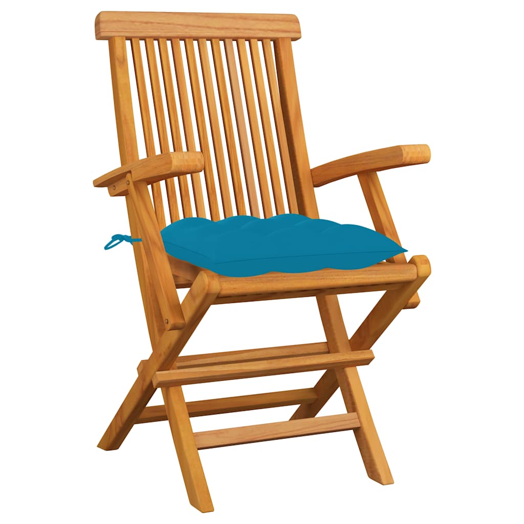 Vidaxl tuinstoelen 3 st met lichtblauwe kussens massief teakhout