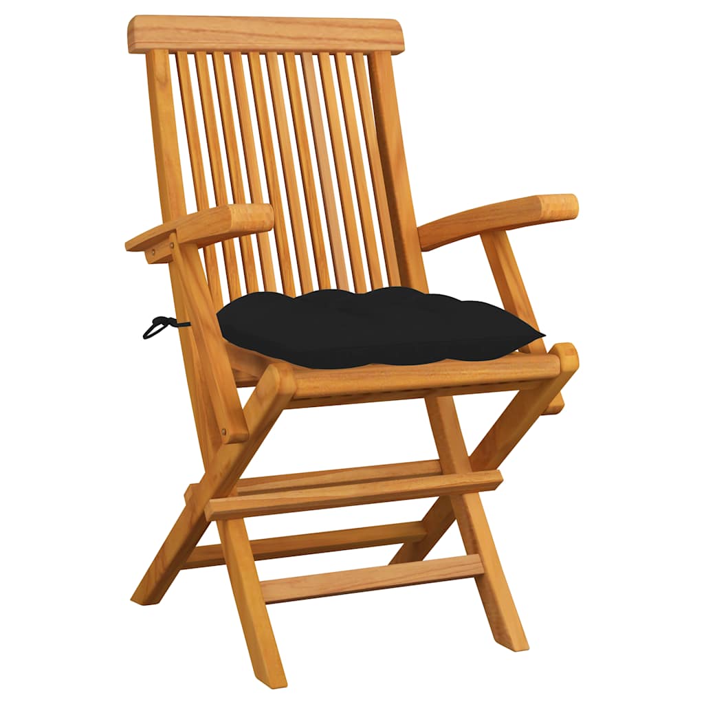 Vidaxl tuinstoelen 3 st met zwarte kussens massief teakhout