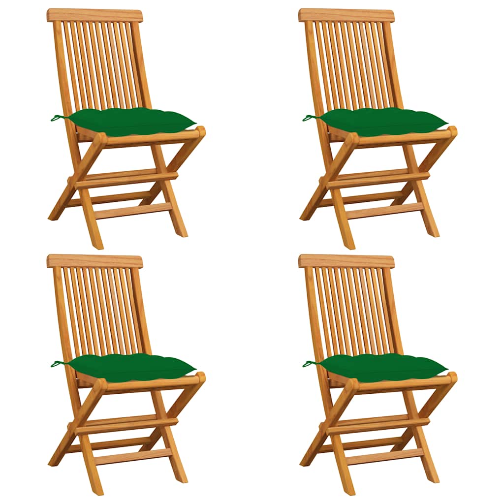 Vidaxl tuinstoelen 4 st met groene kussens massief teakhout