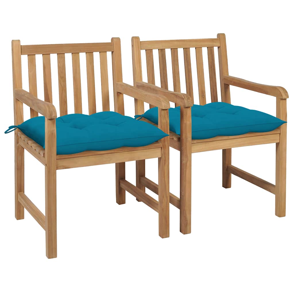Vidaxl tuinstoelen 2 st met lichtblauwe kussens massief teakhout