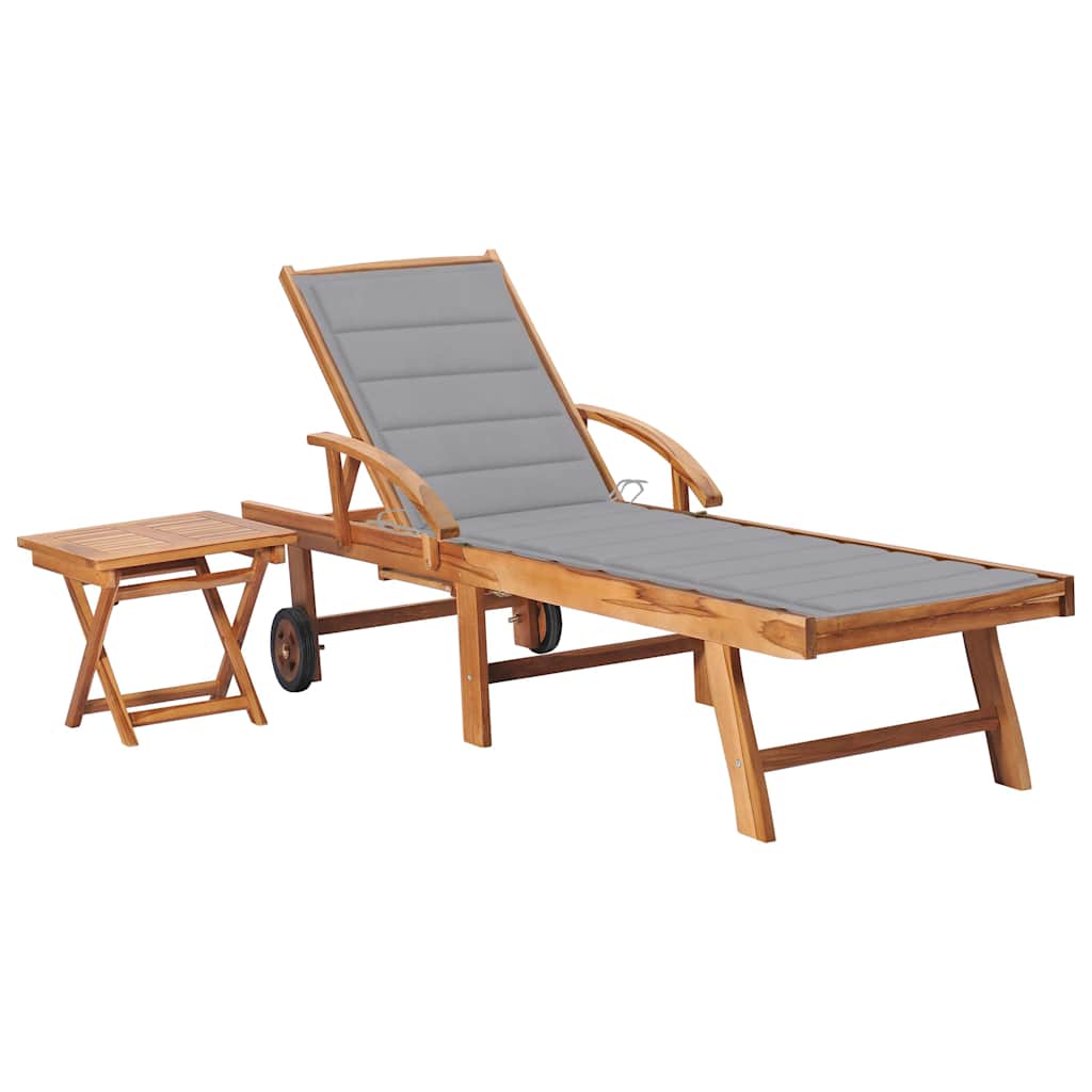 Vidaxl ligbed met tafel en kussen massief teakhout