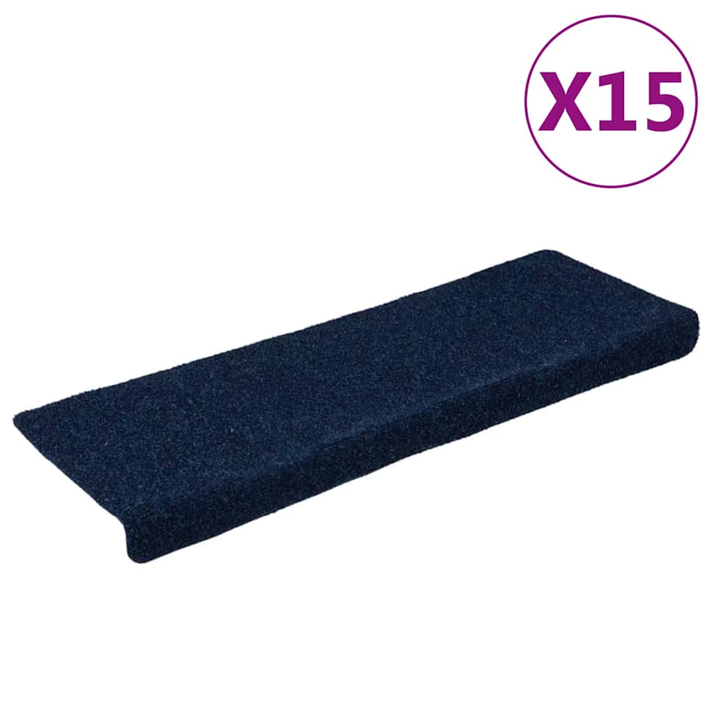 Vidaxl -Treppenmatten Selbstadhäsiv 15 Teile 65x21x4 cm Marineblau mit rechteckiger Kante