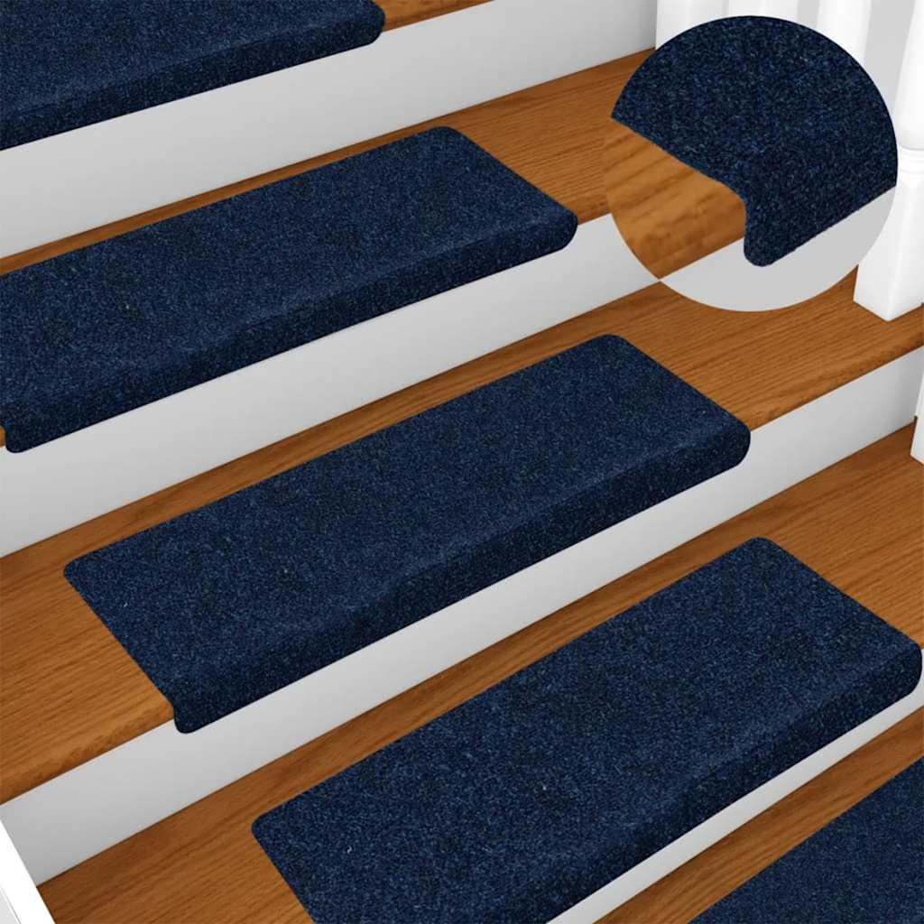 Vidaxl -Treppenmatten Selbstadhäsiv 15 Teile 65x21x4 cm Marineblau mit rechteckiger Kante