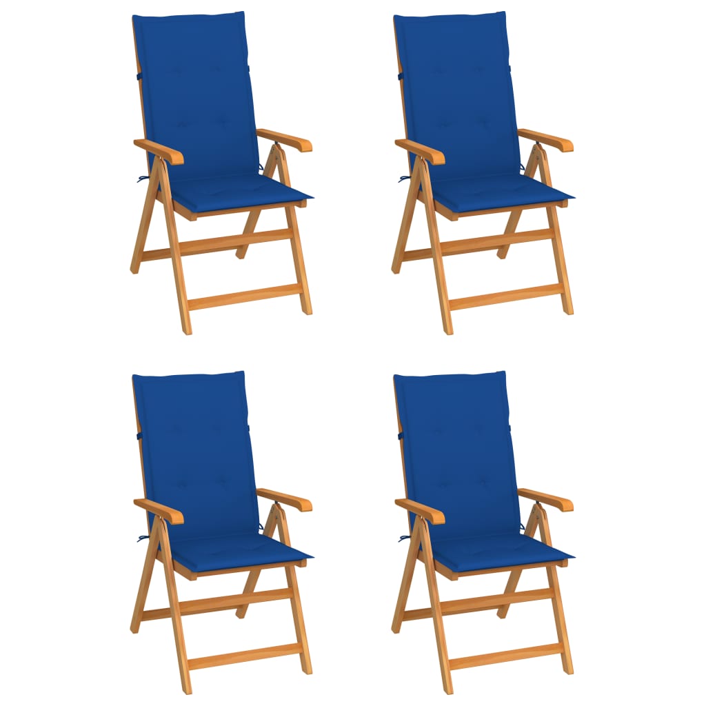 Vidaxl tuinstoelen 4 st met koningsblauwe kussens massief teakhout