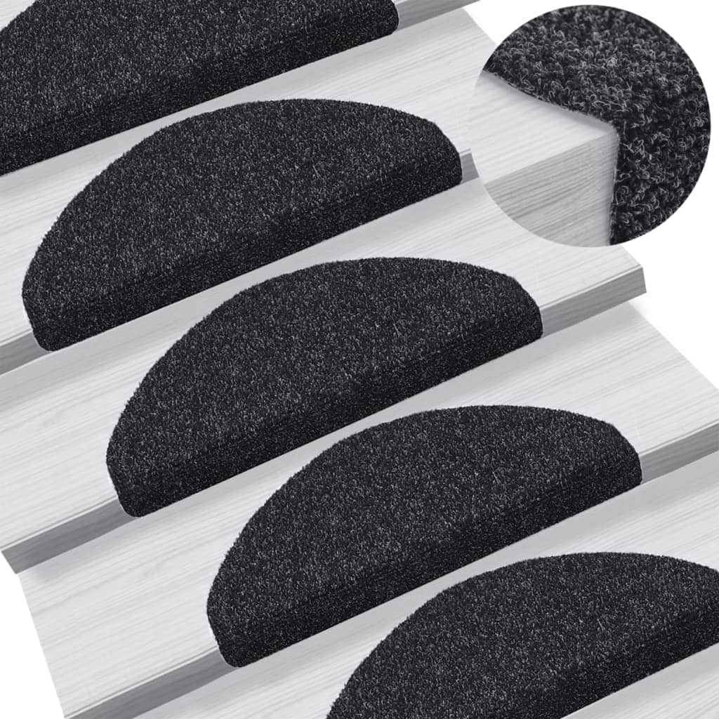 Vidaxl -Treppenmatten selbstadhäsiv 10 Stücke 65x21x4 cm schwarze Halbrunde groß