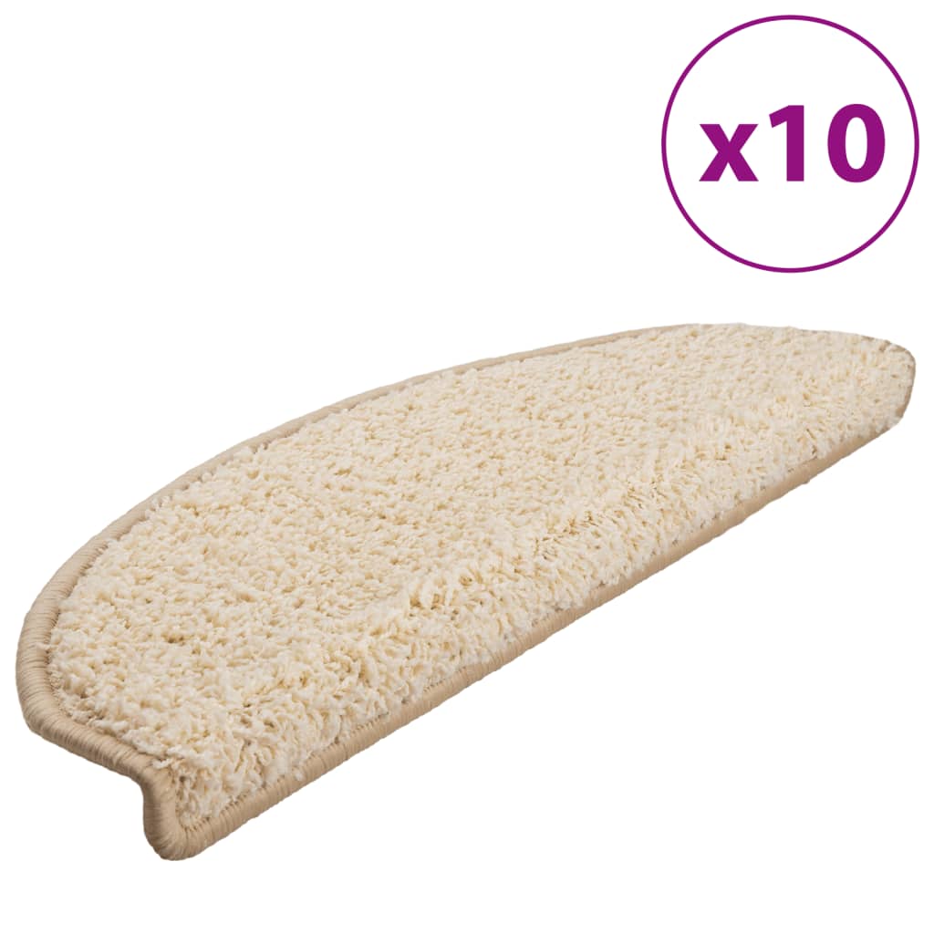 Vidaxl -Treppenmatten 10 ST 65x21x4 cm Crème halbe Runde groß