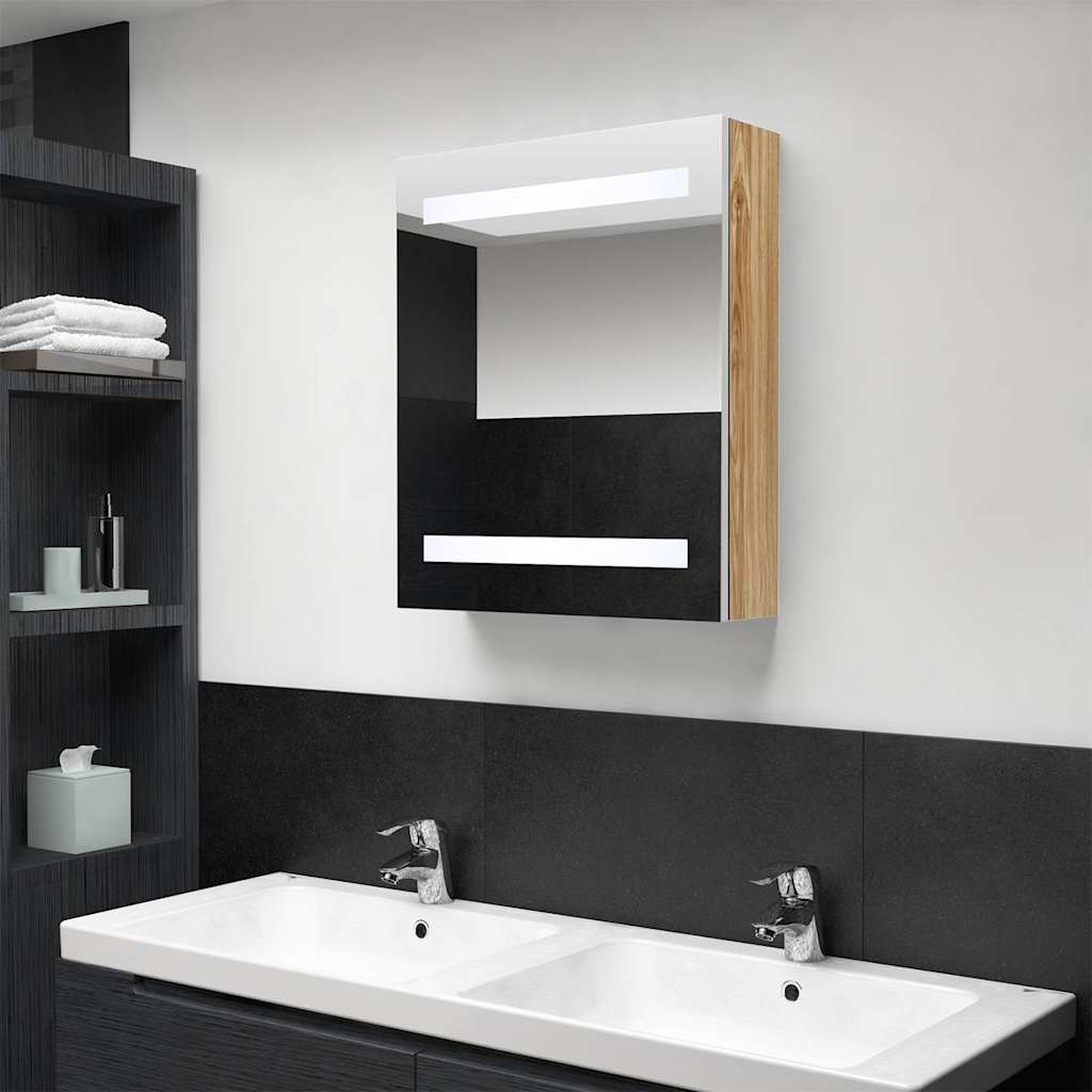 Vidaxl badkamerkast met spiegel en led 50x14x60 cm wit eikenkleurig