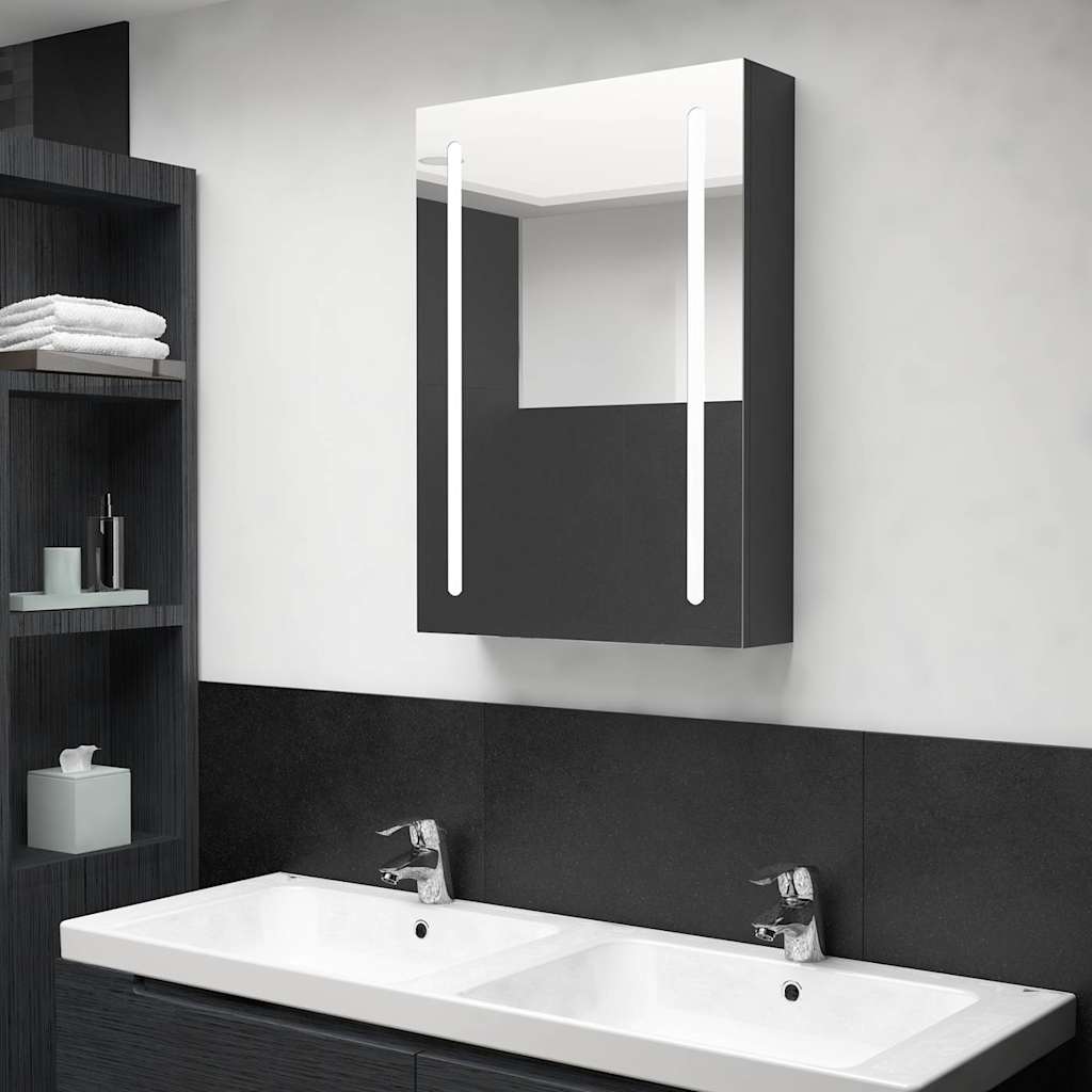 Vidaxl badkamerkast met spiegel en led 50x13x70 cm glanzend zwart