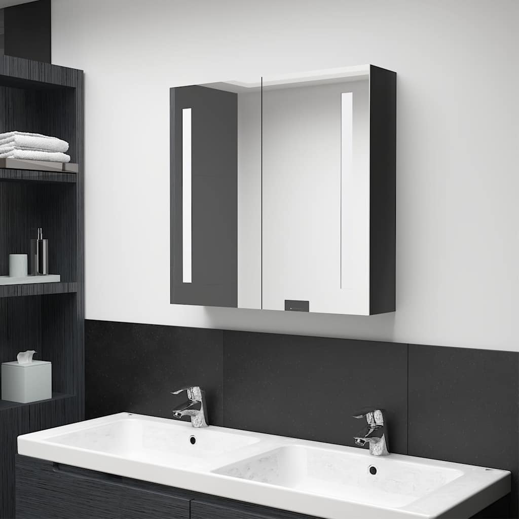 Vidaxl badkamerkast met spiegel en led 62x14x60 cm glanzend zwart