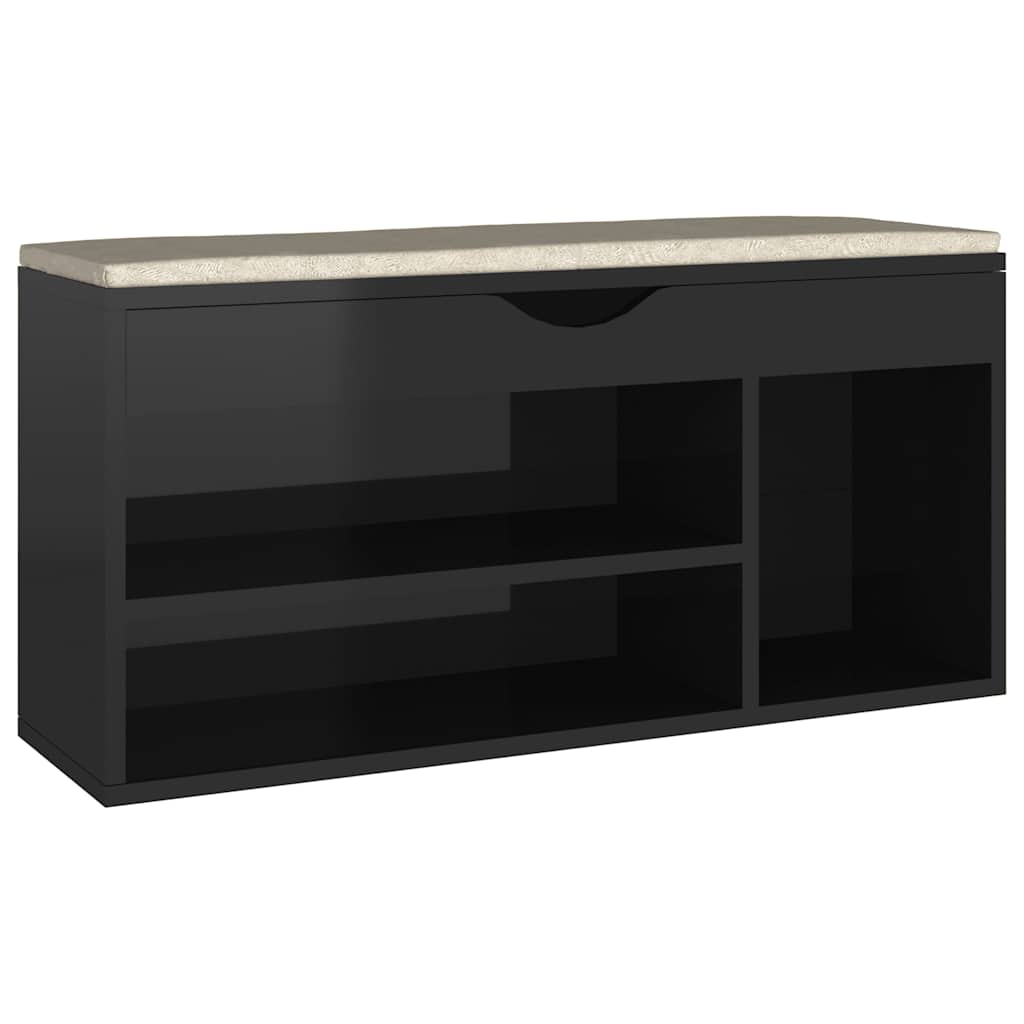 Vidaxl Schuhbank mit Kissen 104x30x49 cm Holz Hochglanzschwarz schwarz