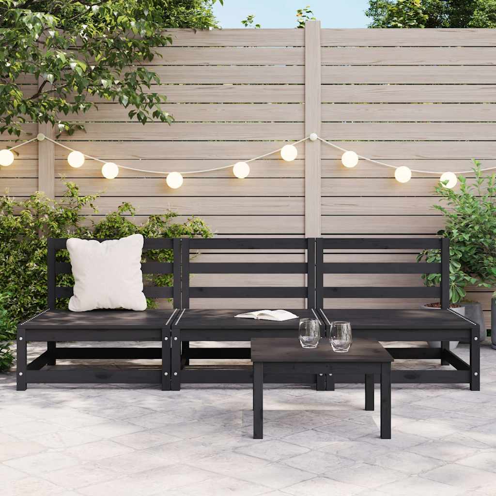 Vidaxl tuinmiddenbank 3 st massief grenenhout zwart