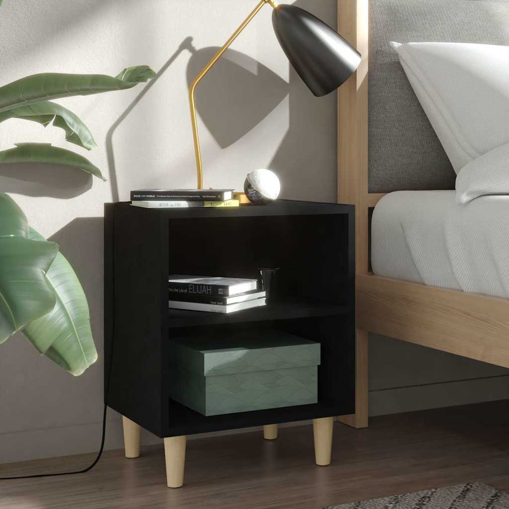 Vidaxl nachtkastjes 2 st met massief houten poten 40x30x50 cm zwart