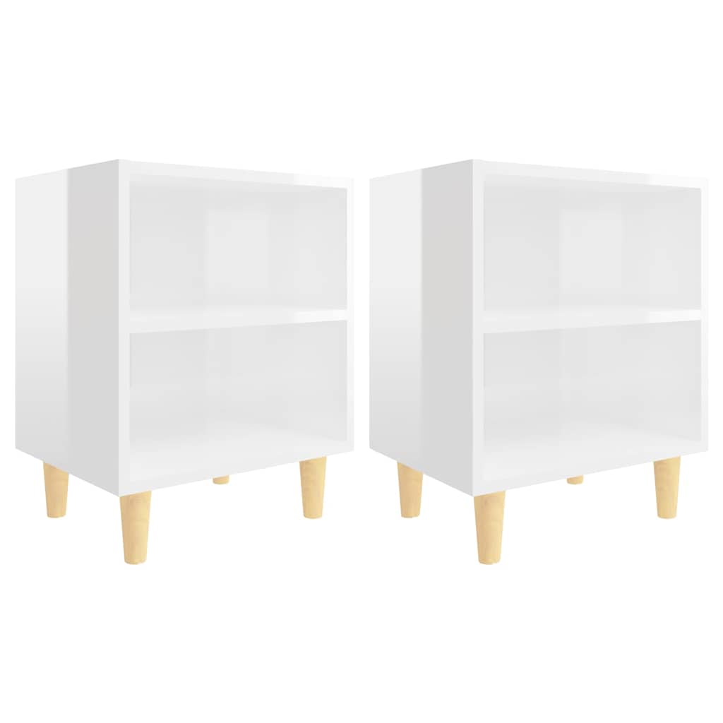 Vidaxl nachtkastjes 2 st met houten poten 40x30x50 cm hoogglans wit