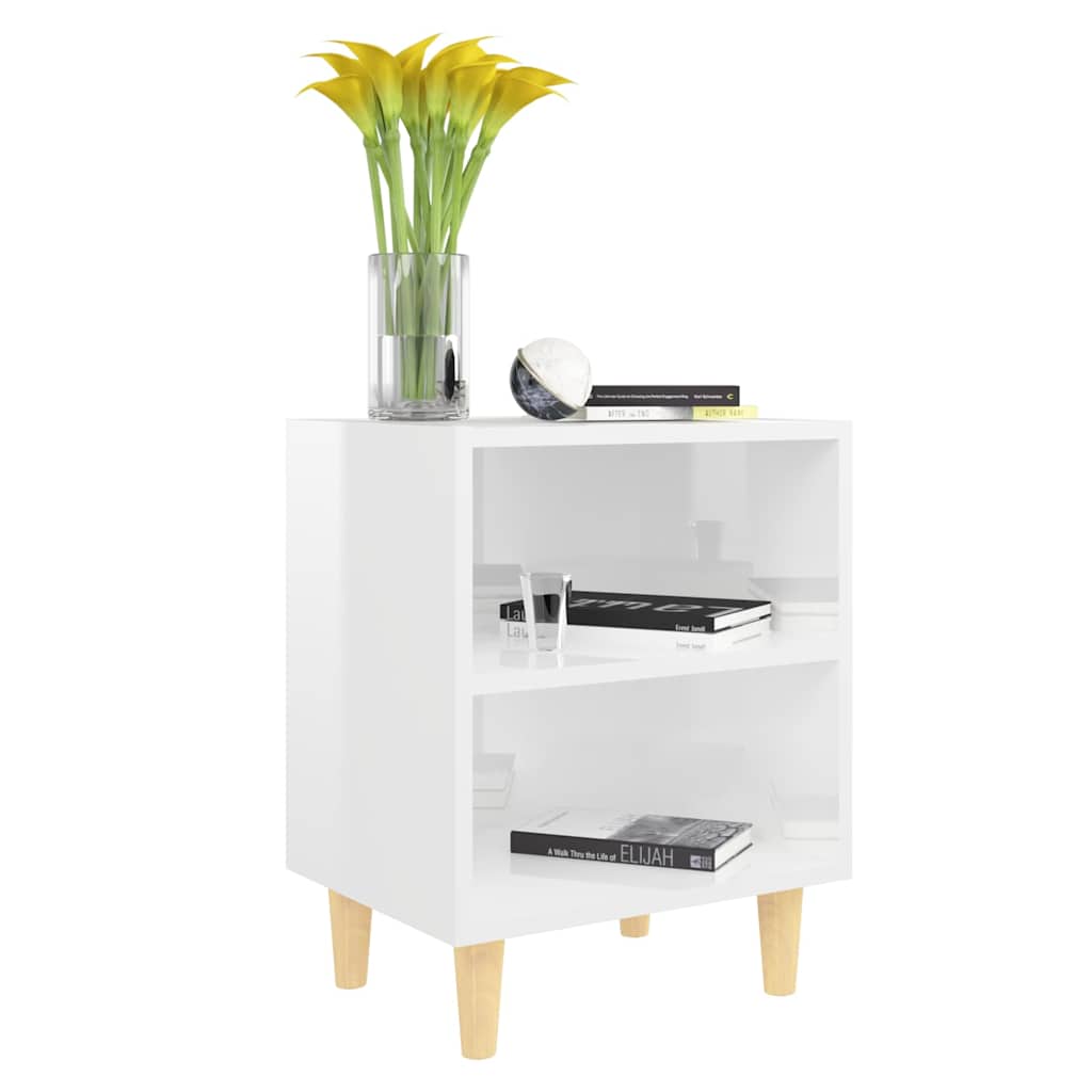 Vidaxl nachtkastjes 2 st met houten poten 40x30x50 cm hoogglans wit
