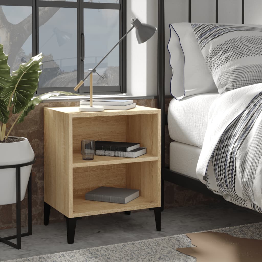 Vidaxl nachtkastje met metalen poten 40x30x50 cm sonoma eikenkleurig