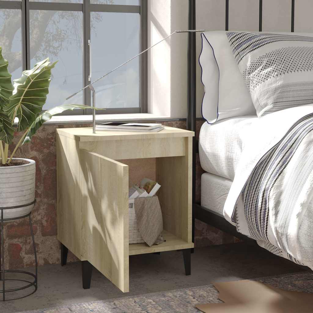 Vidaxl nachtkastje met metalen poten 40x30x50 cm sonoma eikenkleurig