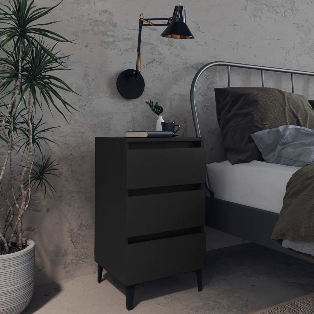 Vidaxl nachtkastje met metalen poten 40x35x69 cm zwart