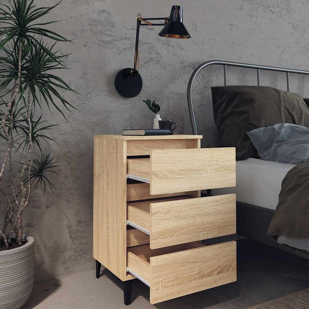 Vidaxl nachtkastje met metalen poten 40x35x69 cm sonoma eikenkleurig