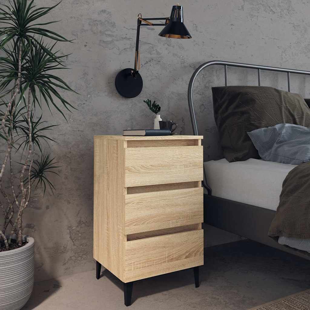 Vidaxl nachtkastje met metalen poten 40x35x69 cm sonoma eikenkleurig