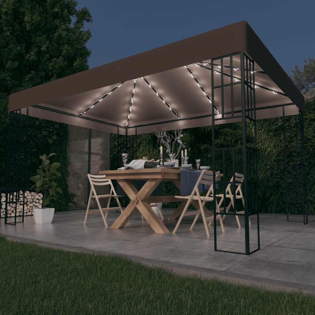 Vidaxl prieel met led-lichtslinger 4x3 m taupe