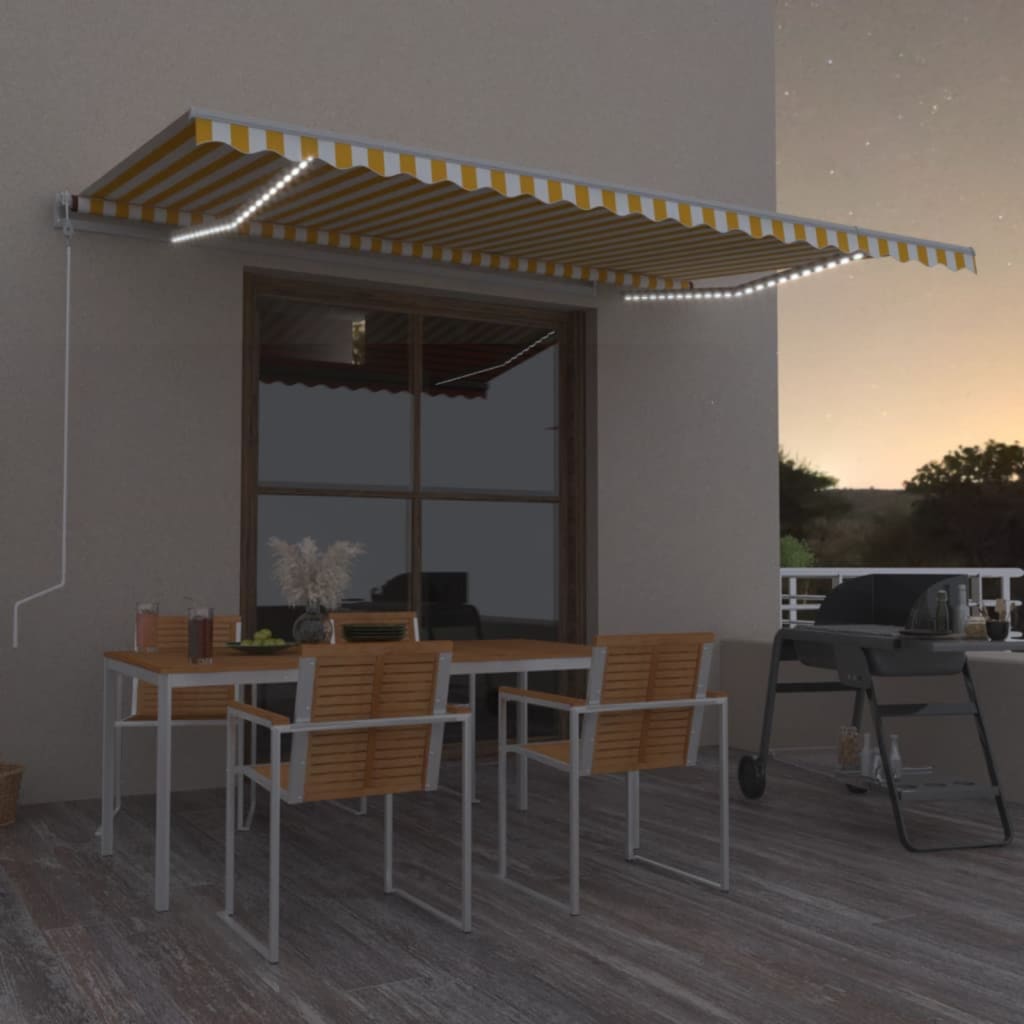 Vidaxl luifel manuell ausziehbar mit LED 500x300 cm gelb und weiß