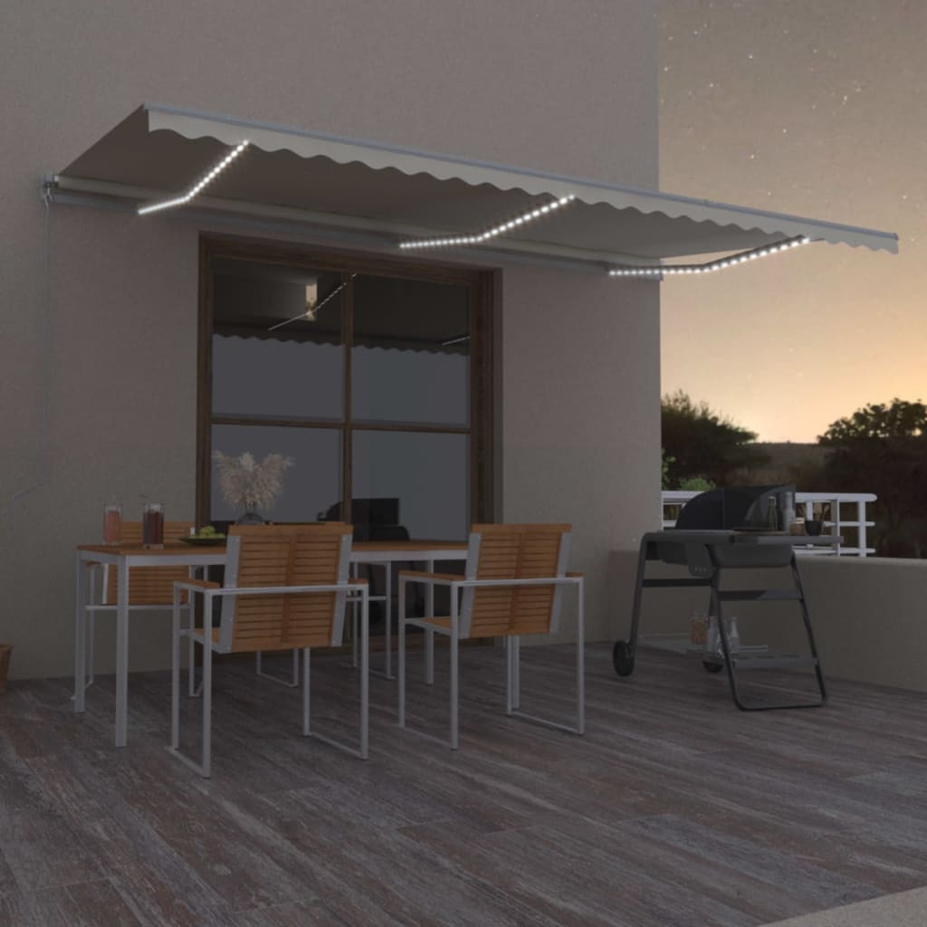 Vidaxl luifel manuell ausziehbar mit LED 600x300 cm cremefarben