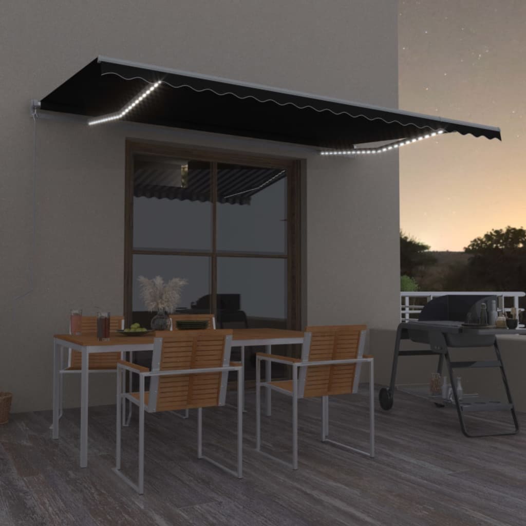 Vidaxl luifel manuell ausziehbar mit LED 500x350 cm Anthrazitfarbe
