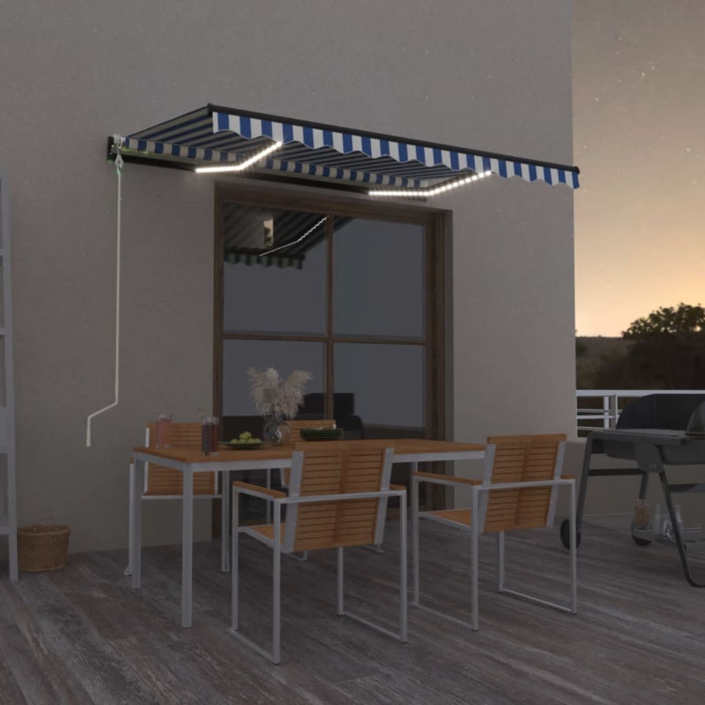 Vidaxl Luifel Automatik mit LED- und Windsensor 400x300 cm blau und weiß