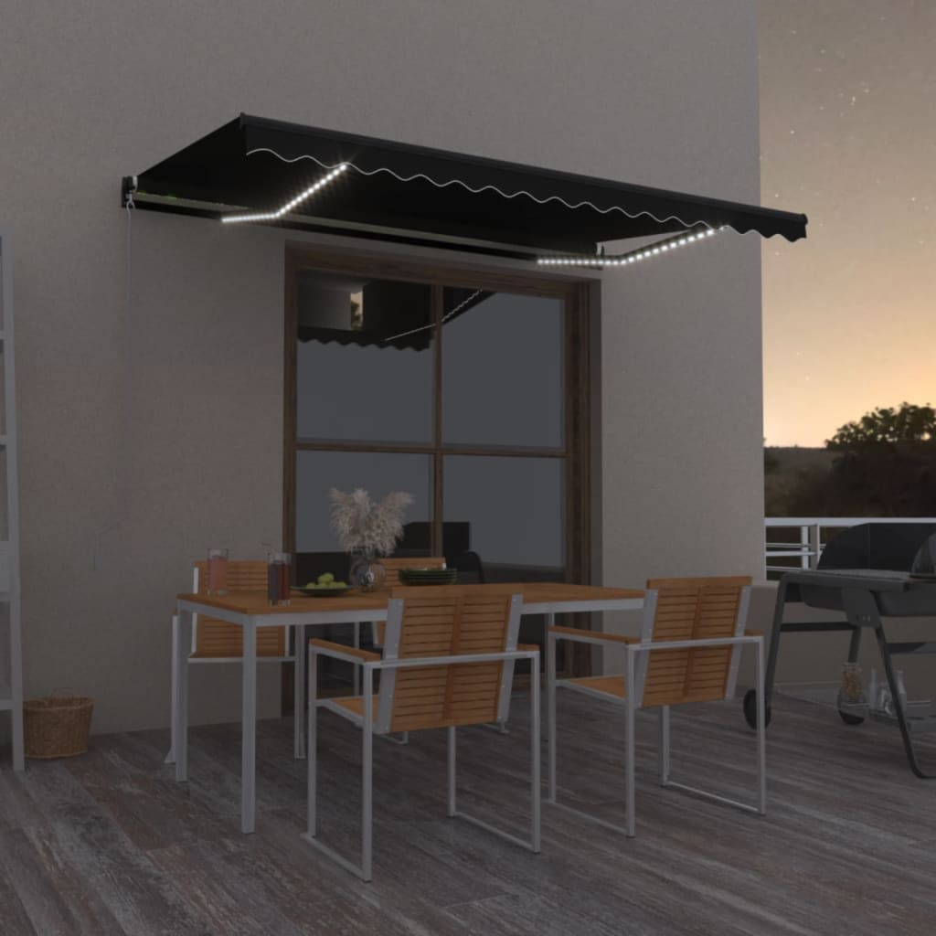 Vidaxl luifel manuell erweiterbar mit LED 400x350 cm Anthrazitfarbe