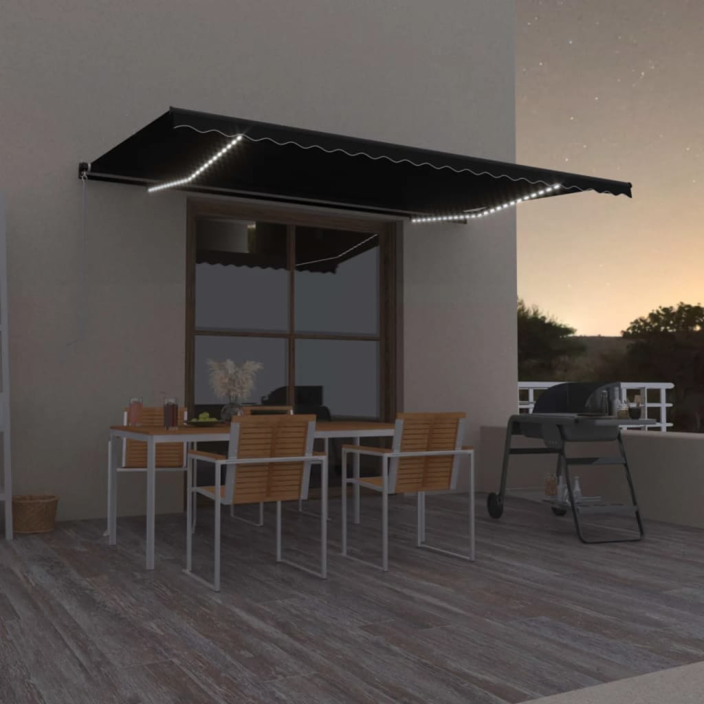 Vidaxl luifel manuell ausziehbar mit LED 500x350 cm Anthrazitfarbe