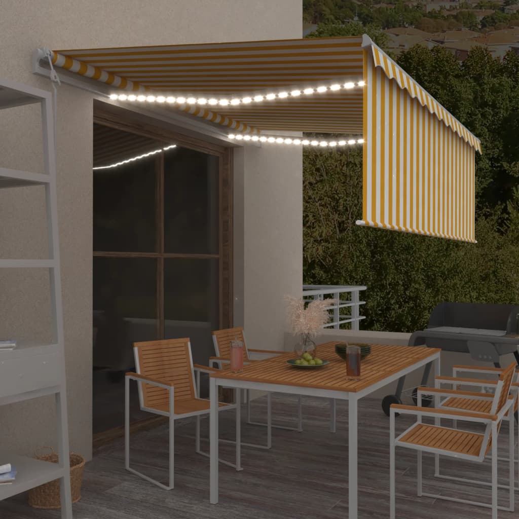 Vidaxl Luifel Automatik mit Rollerblind -LED -Windsensor 4x3 M Gelb Weiß