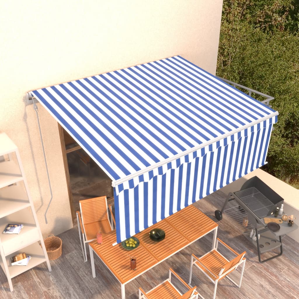 Vidaxl luifel exponierbar mit Roller Blind 4,5x3 m blau weiß