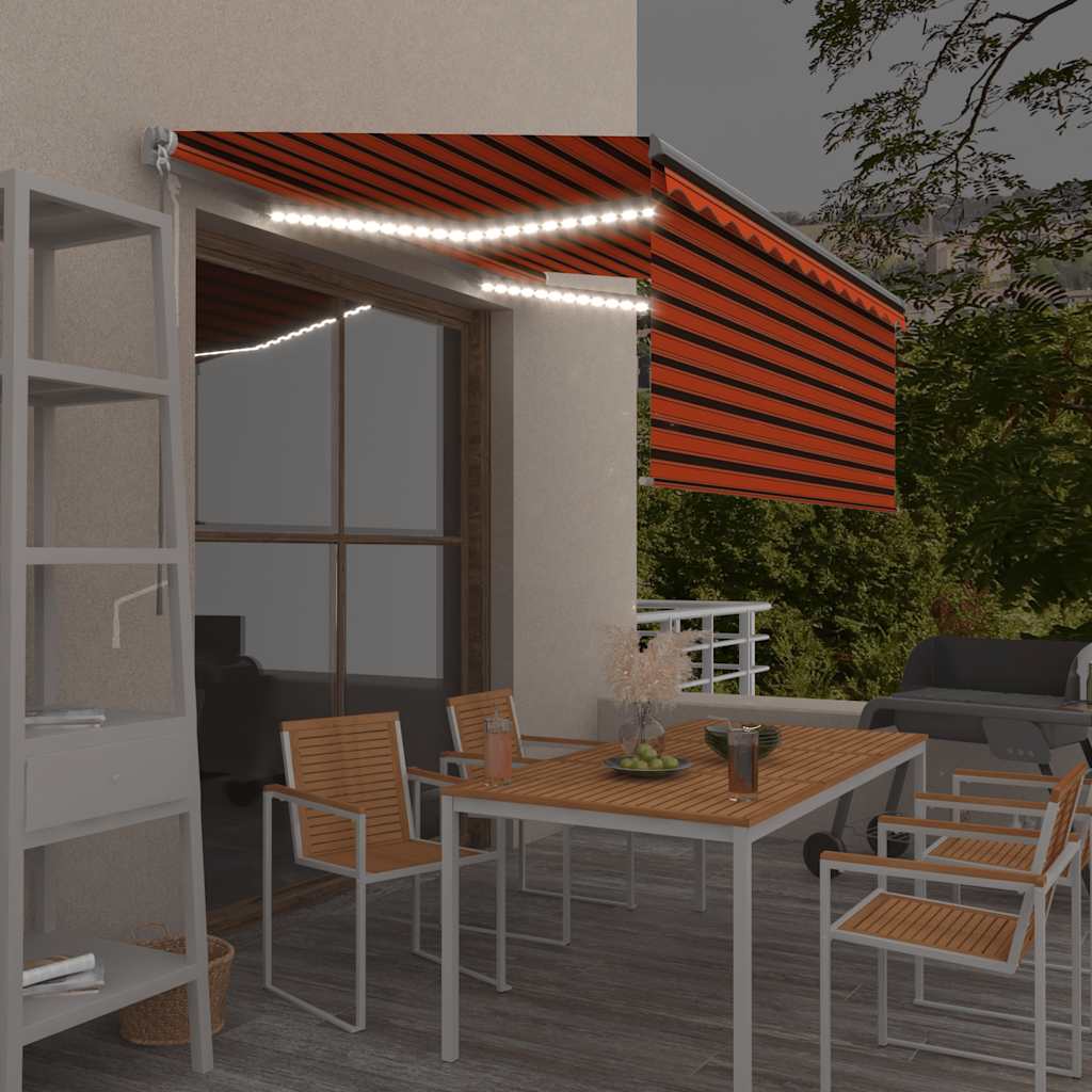 Vidaxl luifel handmatig uittrekbaar gordijn led 3,5x2,5 m oranje bruin