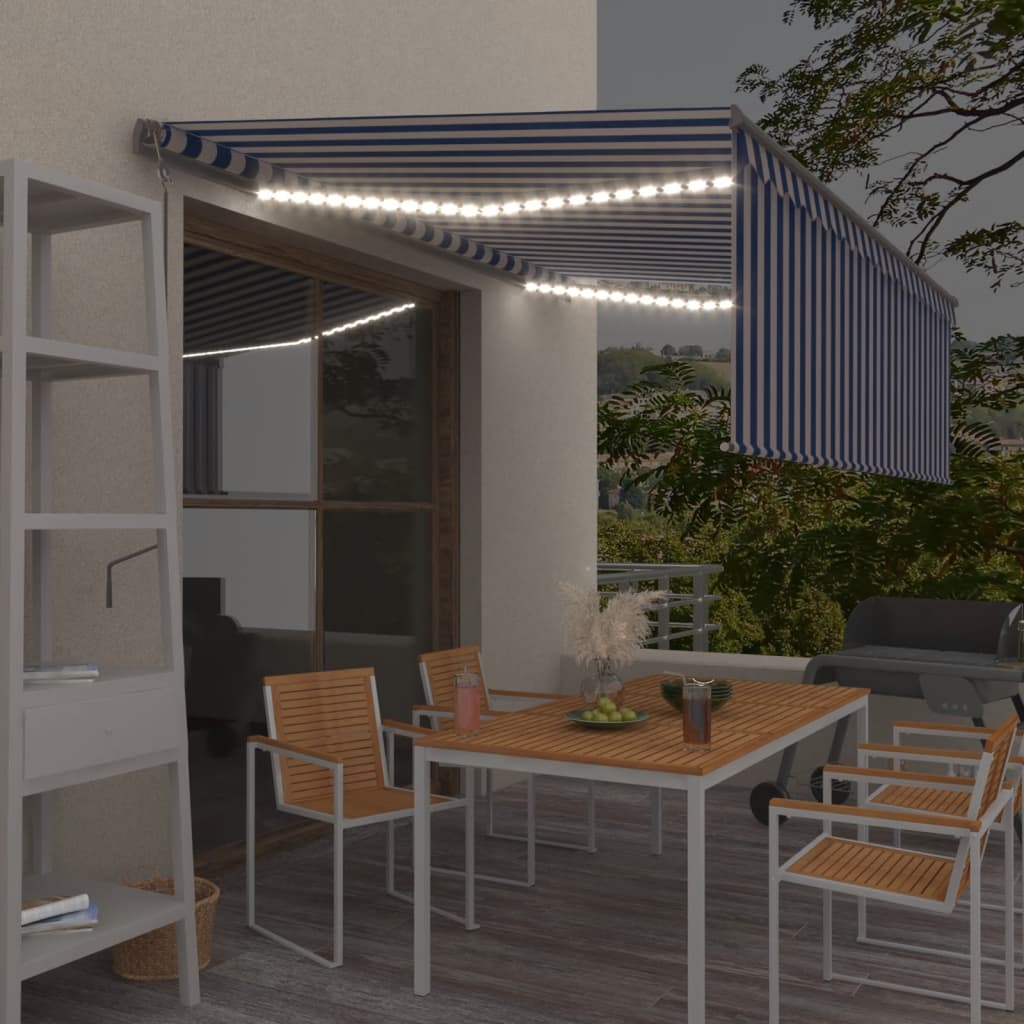 Vidaxl Laifel mit Rollenblind-, LED- und Windsensor 4,5x3 m blau und weiß